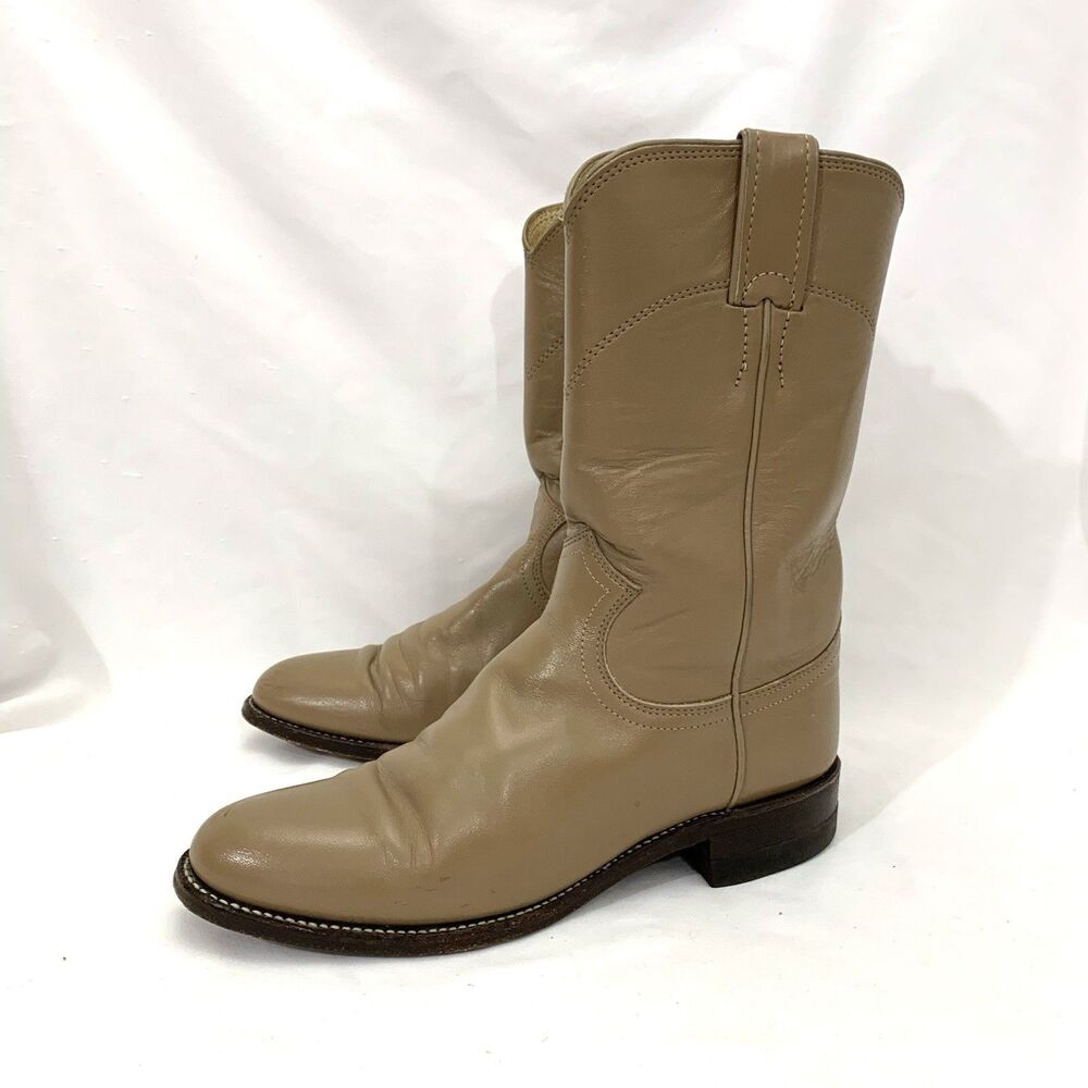 Justin Women Western Sz 6.5 B Tan Leather Round Toe Pull On Cowgirl Boot L3710